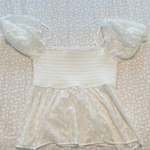 Francesca's Collections White Lace Puff Sleeve Blouse